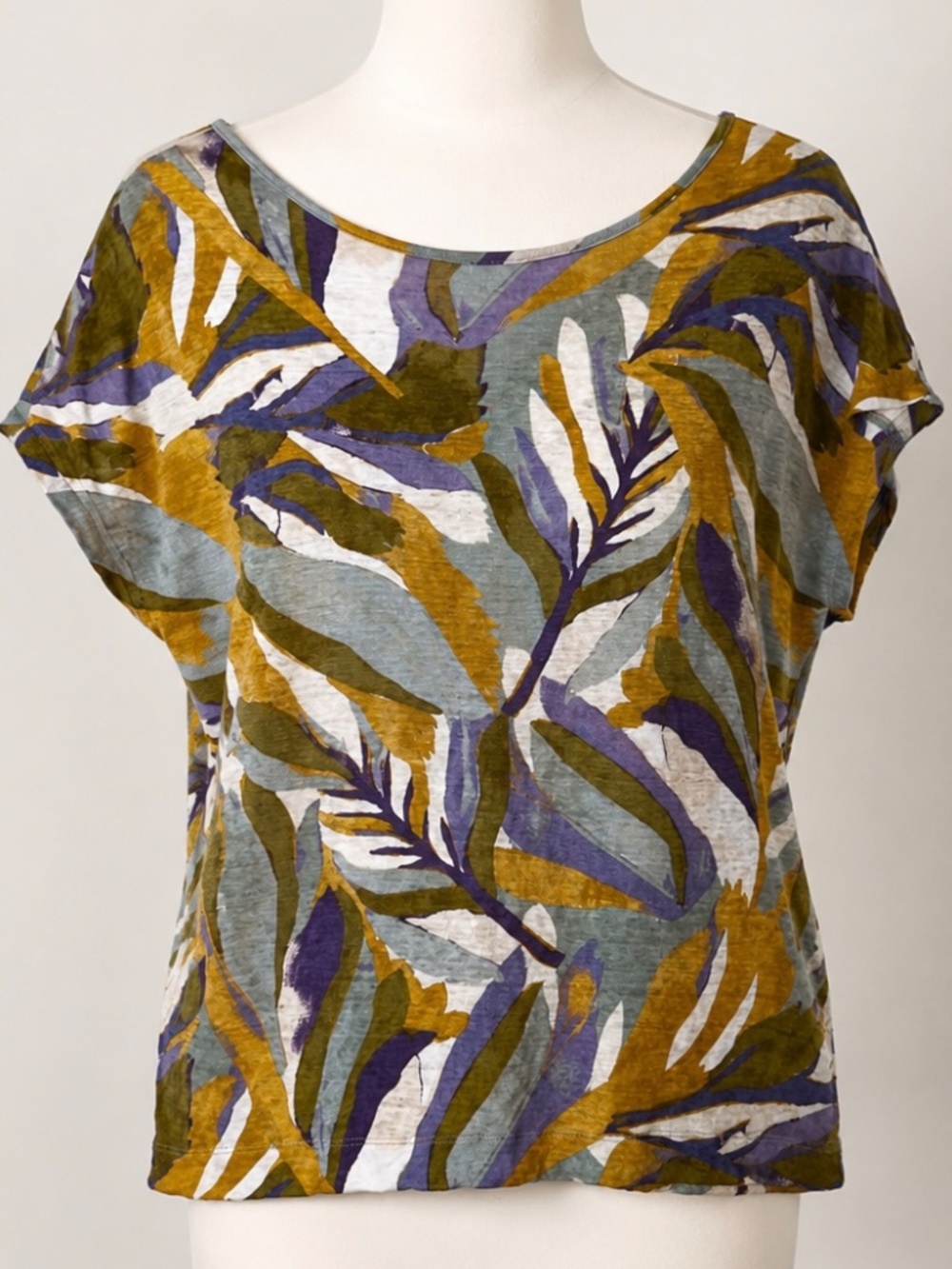 Rachel Zoe Linen Women’s Tropical Leaf Print Short Sleeve Top Blouse size S